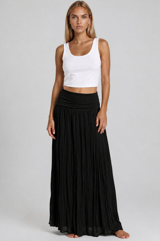 Aleah Boho Soft Flowy Maxi Skirt – Black