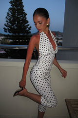 Nicole Polka Dot Halterneck Capri 2 Piece Set - White