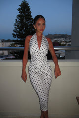 Nicole Polka Dot Halterneck Capri 2 Piece Set - White