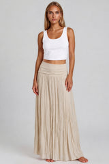 Aleah Boho Soft Flowy Maxi Skirt – Beige