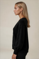 Millie Button Front Balloon Sleeve Cardigan - Black
