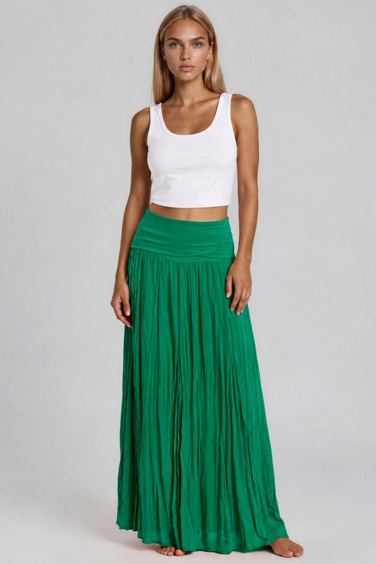 Aleah Boho Soft Flowy Maxi Skirt – Jade Green