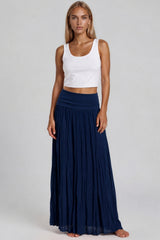 Aleah Boho Soft Flowy Maxi Skirt – Navy