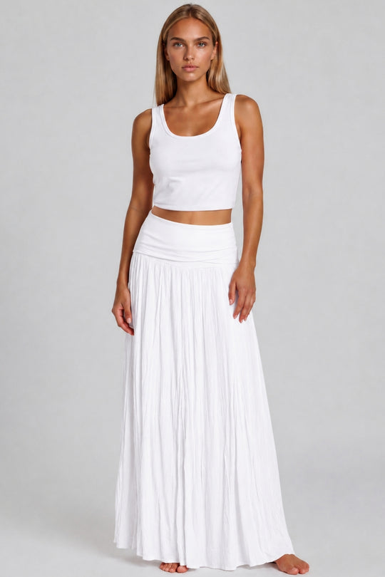 Aleah Boho Soft Flowy Maxi Skirt – White