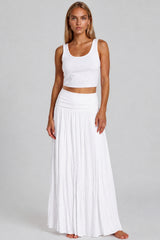 Aleah Boho Soft Flowy Maxi Skirt – White