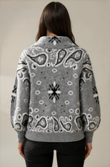 Florence Bandana Knit Two-Way Zip Cardigan – Grey