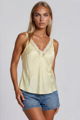 Skyler Satin Lace Trim Cami Top - Yellow