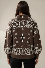 Florence Bandana Knit Two-Way Zip Cardigan – Chocolate Brown