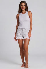 Matilda High Waisted Frayed Hem Stretch Denim Shorts - White