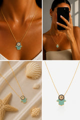 Diamante Hamsa Hand Necklace – Gold