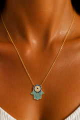 Diamante Hamsa Hand Necklace – Gold