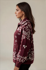 Florence Bandana Knit Two-Way Zip Cardigan – Burgundy