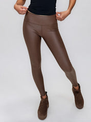 Athena High Waist Faux Leather Leggings - Chocolate Brown