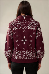 Florence Bandana Knit Two-Way Zip Cardigan – Burgundy