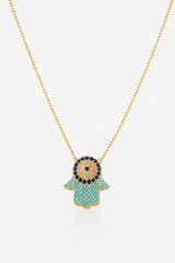 Diamante Hamsa Hand Necklace – Gold