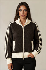 Willow Contrast Stripe Zip Knit Cardigan – Coffee