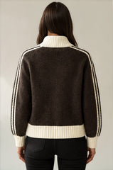Willow Contrast Stripe Zip Knit Cardigan – Coffee