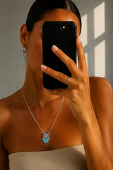 Diamante Hamsa Hand Necklace – Silver
