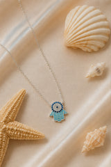 Diamante Hamsa Hand Necklace – Silver