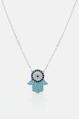 Diamante Hamsa Hand Necklace – Silver