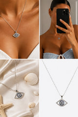Diamant Evil Eye Pendant Necklace - Silver