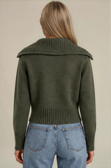 Emily Oversized Collar Zip Knitted Cardigan - Khaki