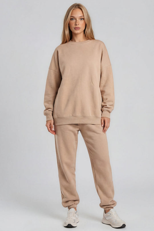 June Oversized Sweatshirt & Joggers Tracksuit Set – Beige