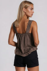 Skyler Satin Lace Trim Cami Top - Mocha Brown