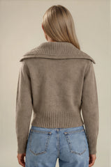 Emily Oversized Collar Zip Knitted Cardigan - Taupe