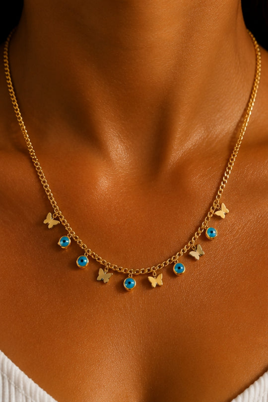 Butterfly Evil Eye Necklace – Gold