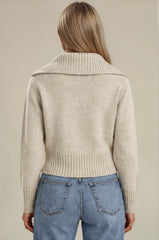 Emily Oversized Collar Zip Knitted Cardigan - Beige