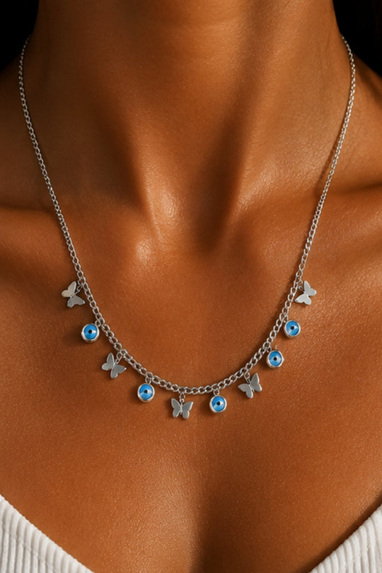 Butterfly Evil Eye Necklace – Silver