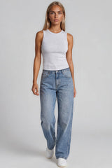 Becky Distressed Wide Leg Boyfriend Jeans – Light Blue