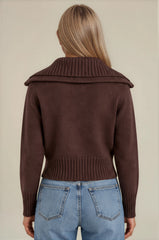 Emily Oversized Collar Zip Knitted Cardigan - Chocolate