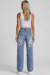 Becky Distressed Wide Leg Boyfriend Jeans – Light Blue