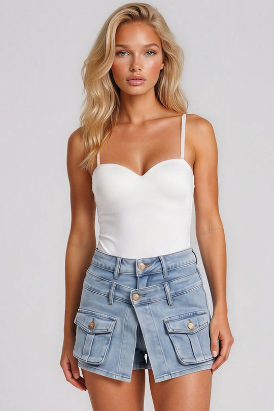 Lidia Wrap Over Denim Skort - Light Wash