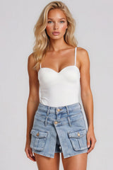 Lidia Wrap Over Denim Skort - Light Wash