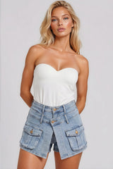 Lidia Wrap Over Denim Skort - Light Wash