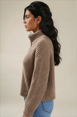 Maya Ribbed Zip Neck Knit Jumper - Taupe