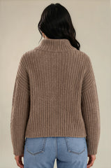Maya Ribbed Zip Neck Knit Jumper - Taupe