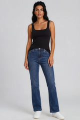 Rosalie Plain Stretch Denim Wide Leg Jeans – Dark Blue