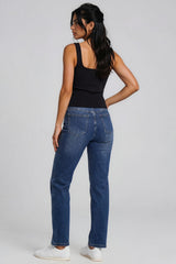Rosalie Plain Stretch Denim Wide Leg Jeans – Dark Blue