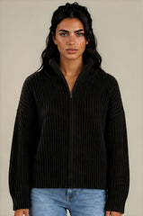 Maya Ribbed Zip Neck Knit Jumper - Black