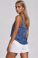 Skyler Satin Lace Trim Cami Top - Denim Blue