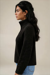 Maya Ribbed Zip Neck Knit Jumper - Black