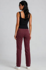 Rosalie Plain Stretch Denim Wide Leg Jeans – Wine Red