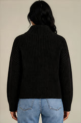 Maya Ribbed Zip Neck Knit Jumper - Black