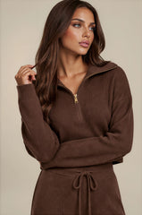 Tilly Premium Knit Zip Wide Leg Co-Ord Set – Chocolate Brown