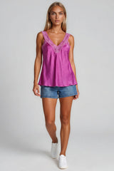 Skyler Satin Lace Trim Cami Top - Plum