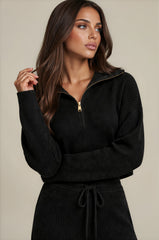 Tilly Premium Knit Zip Wide Leg Co-Ord Set – Black